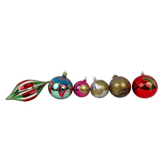 VTG Glitter Glass Ornaments Lot of 6 Round Sphere Hand Painted Germany - Picture 1 of 16